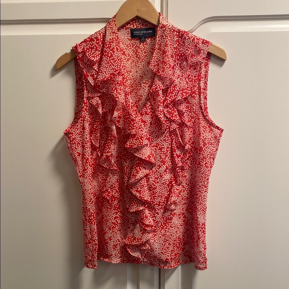 Jones New York Red Ruffle Sleeveless Top